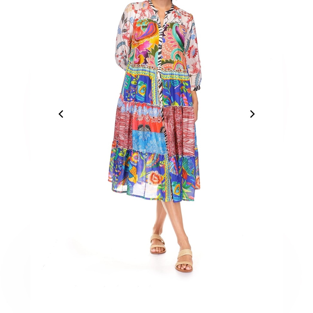 Johnny Was Bright Multicolor Patchwork Midi Dress